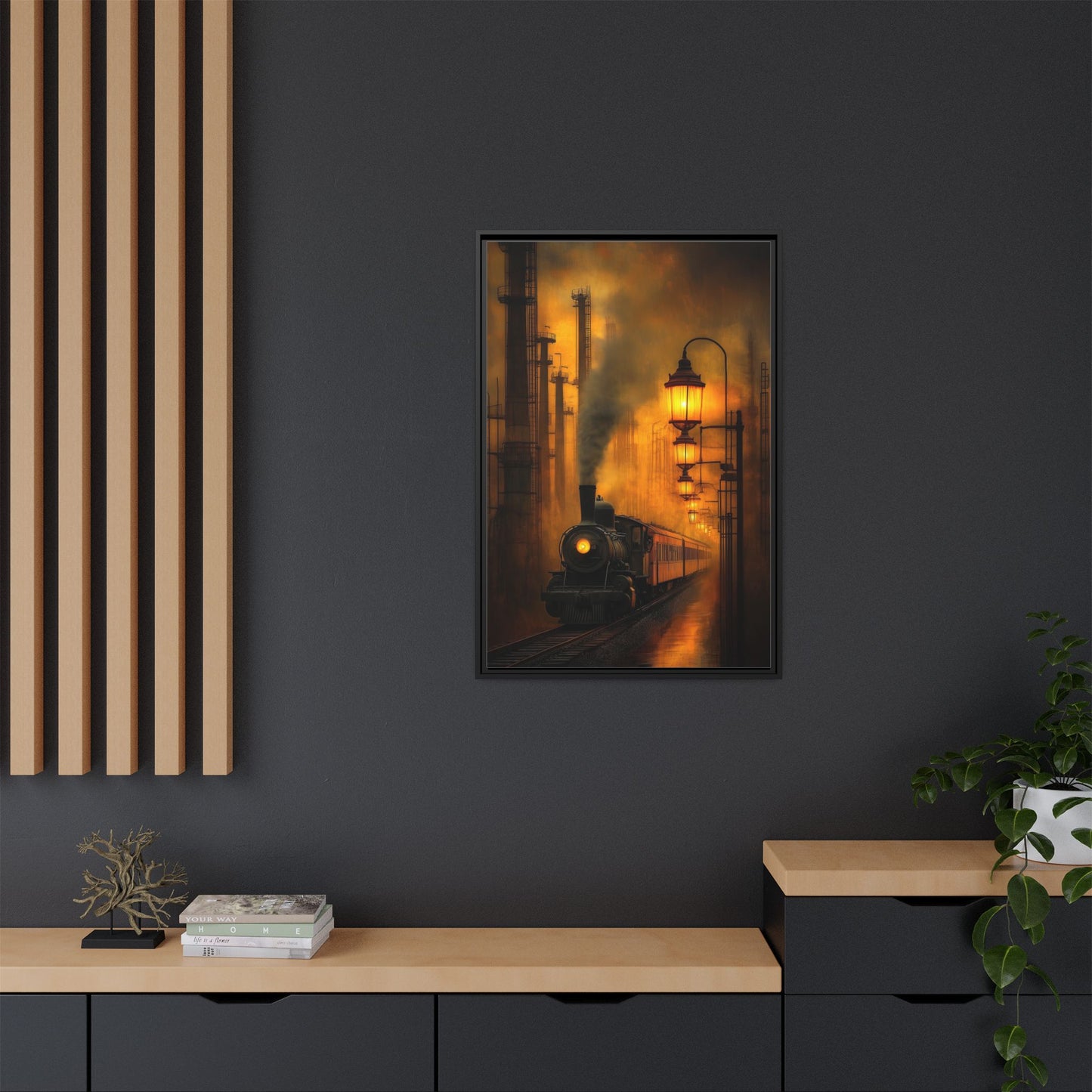 The Last Train Through the Inferno - Framed Vintage Train Canvas Art - Warm Glow Railroad Artwork
