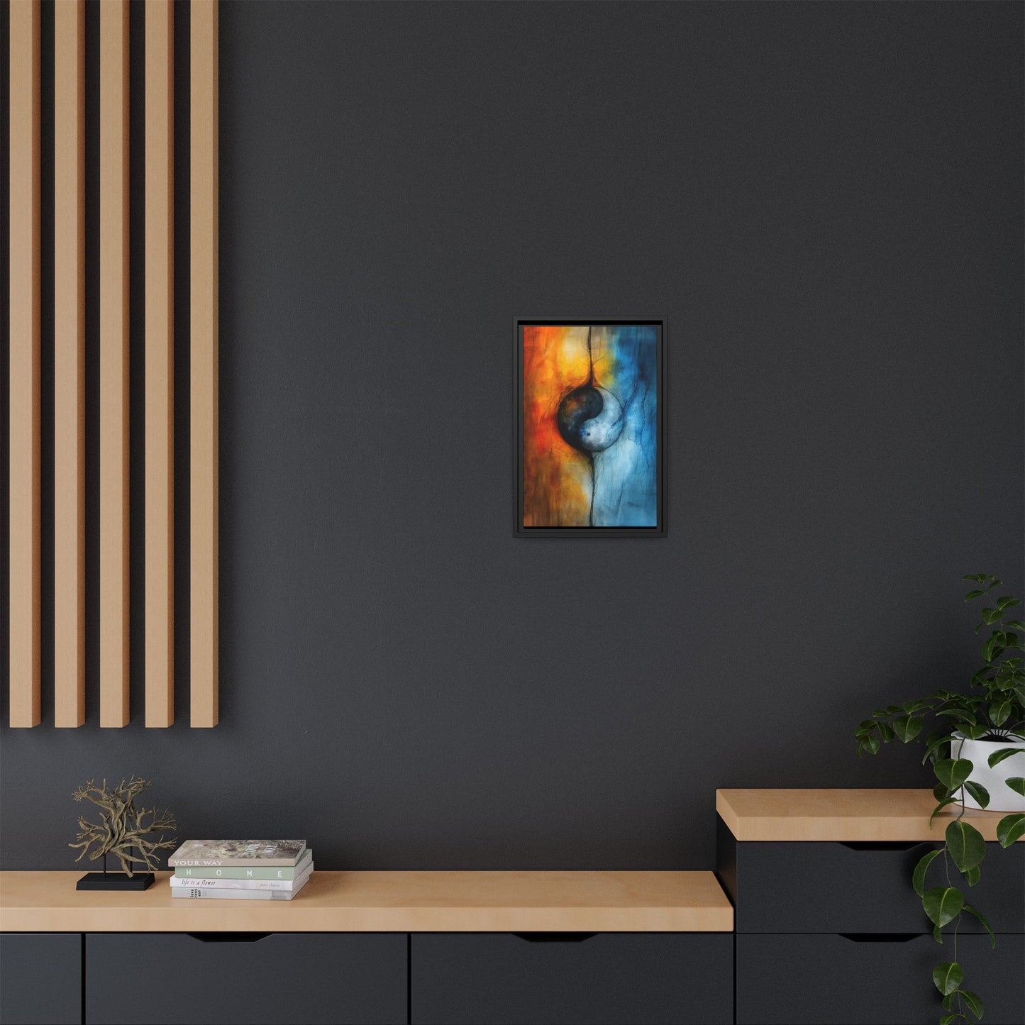 Balance of Fire and Ice - Yin Yang Framed Canvas Art - Multi-Color Abstract Wall Decor