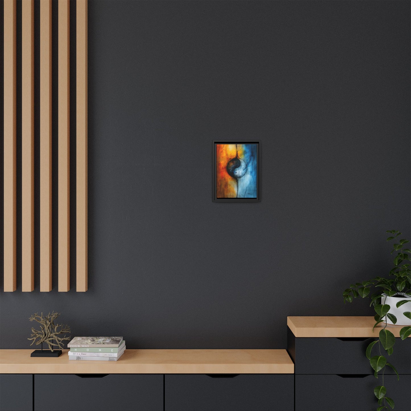Balance of Fire and Ice - Yin Yang Framed Canvas Art - Multi-Color Abstract Wall Decor