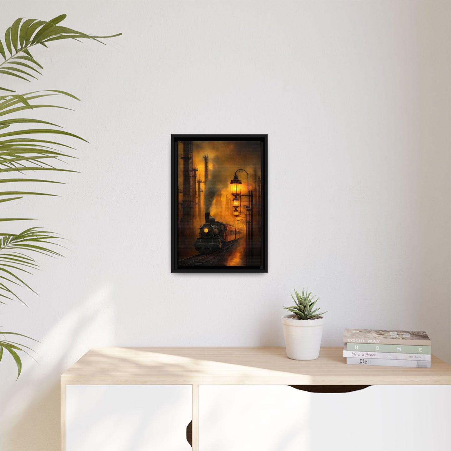 The Last Train Through the Inferno - Framed Vintage Train Canvas Art - Warm Glow Railroad Artwork