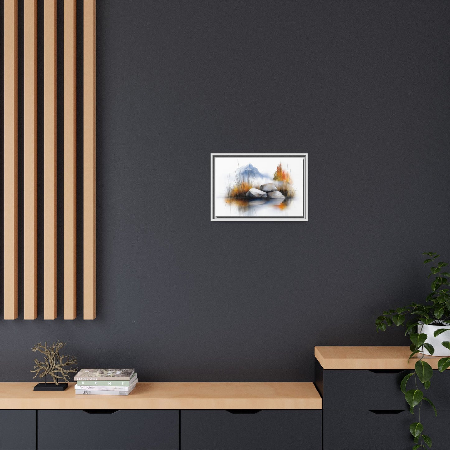 Whispers of the Lake - Nature Landscape Canvas Art with Floater Frame - Tranquil Mountains and Autumn Reflection