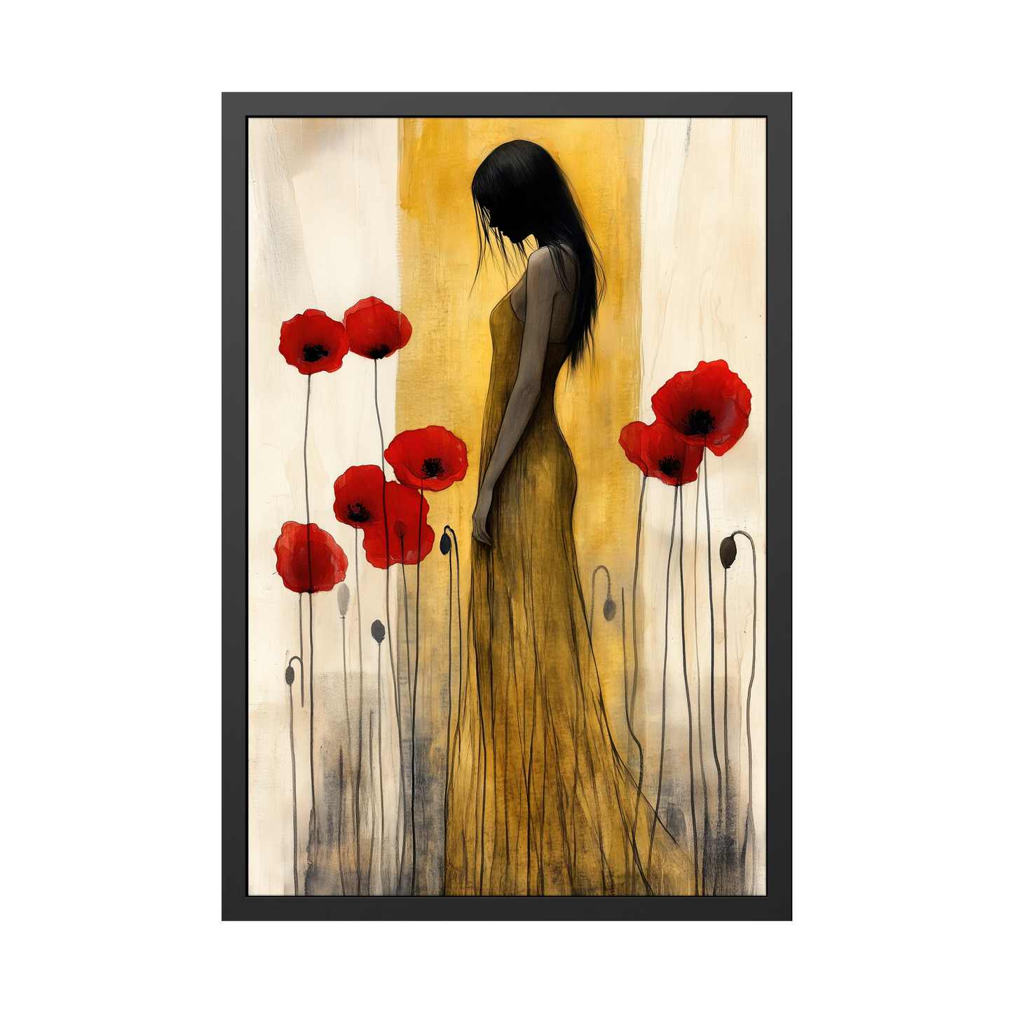 Elegy in Bloom - Elegant Framed Paper Poster - Woman in Poppy Field Art Print