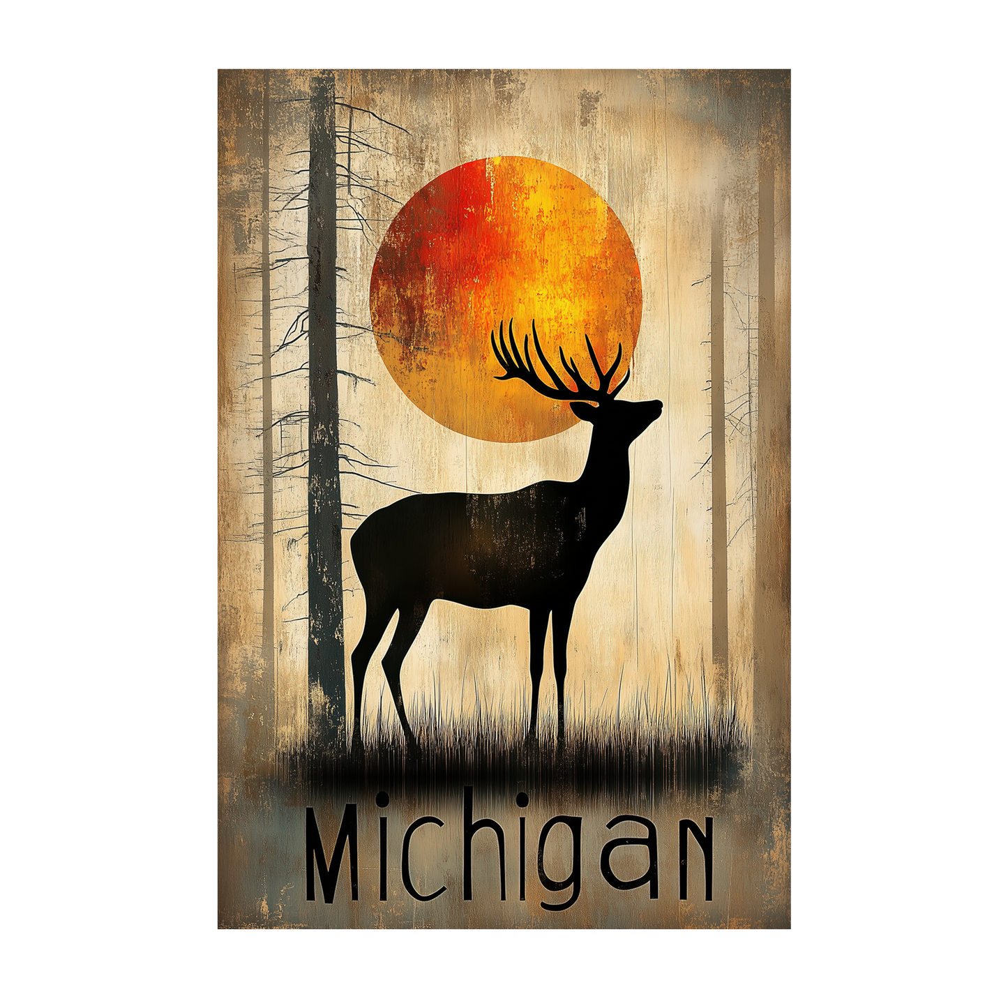 Michigan Majesty - Retro Elk Fine Art Print - Rustic Wildlife Decor for Nature Lovers