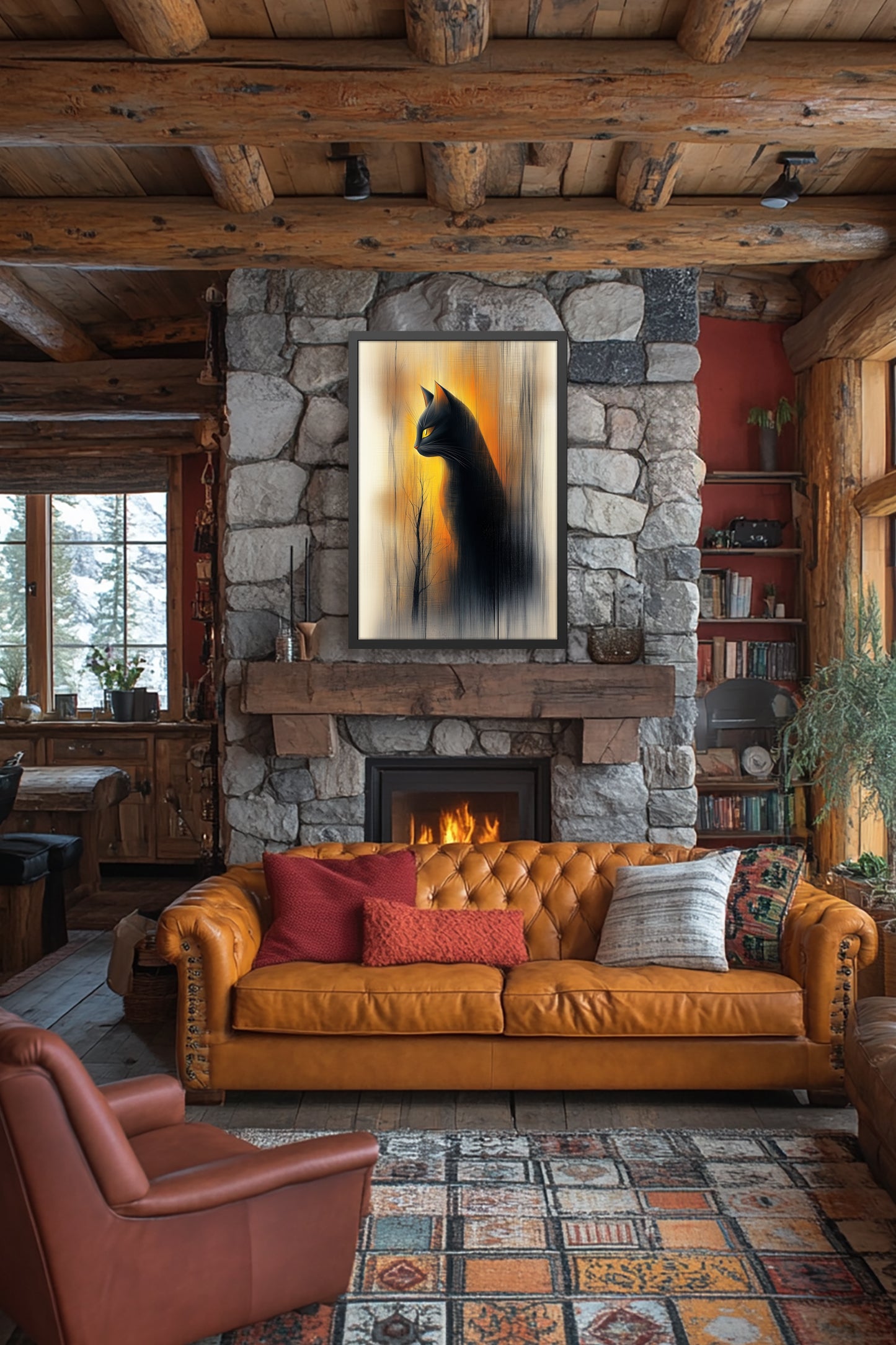 Shadow Sentinel - Mystical Cat Fine Art Print | Framed Art- Enchanting Art for Cat Lovers