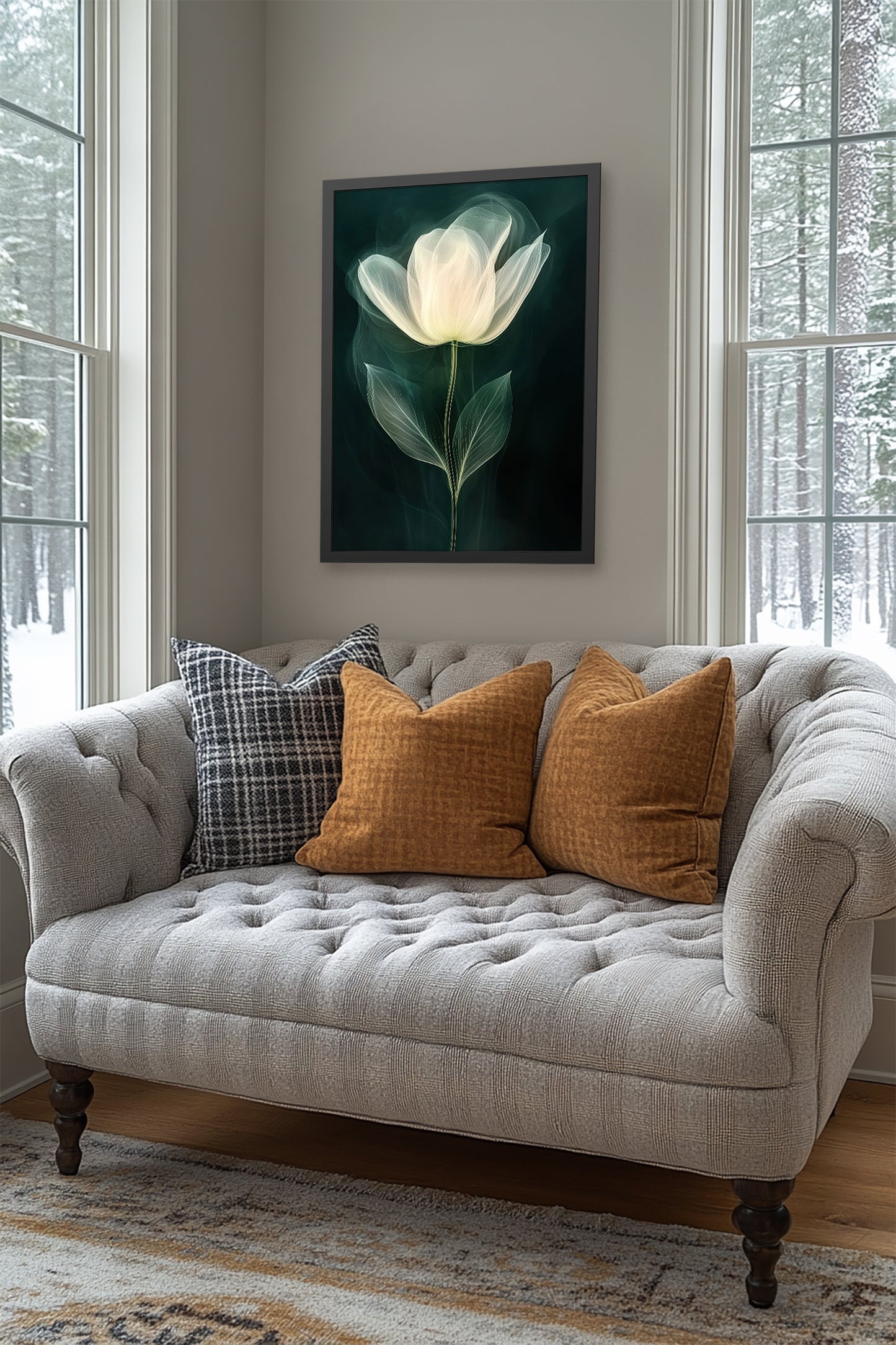 Whisper of Light - Elegant Floral Framed Paper Print - Soft Glow Flower Art for Home Decor