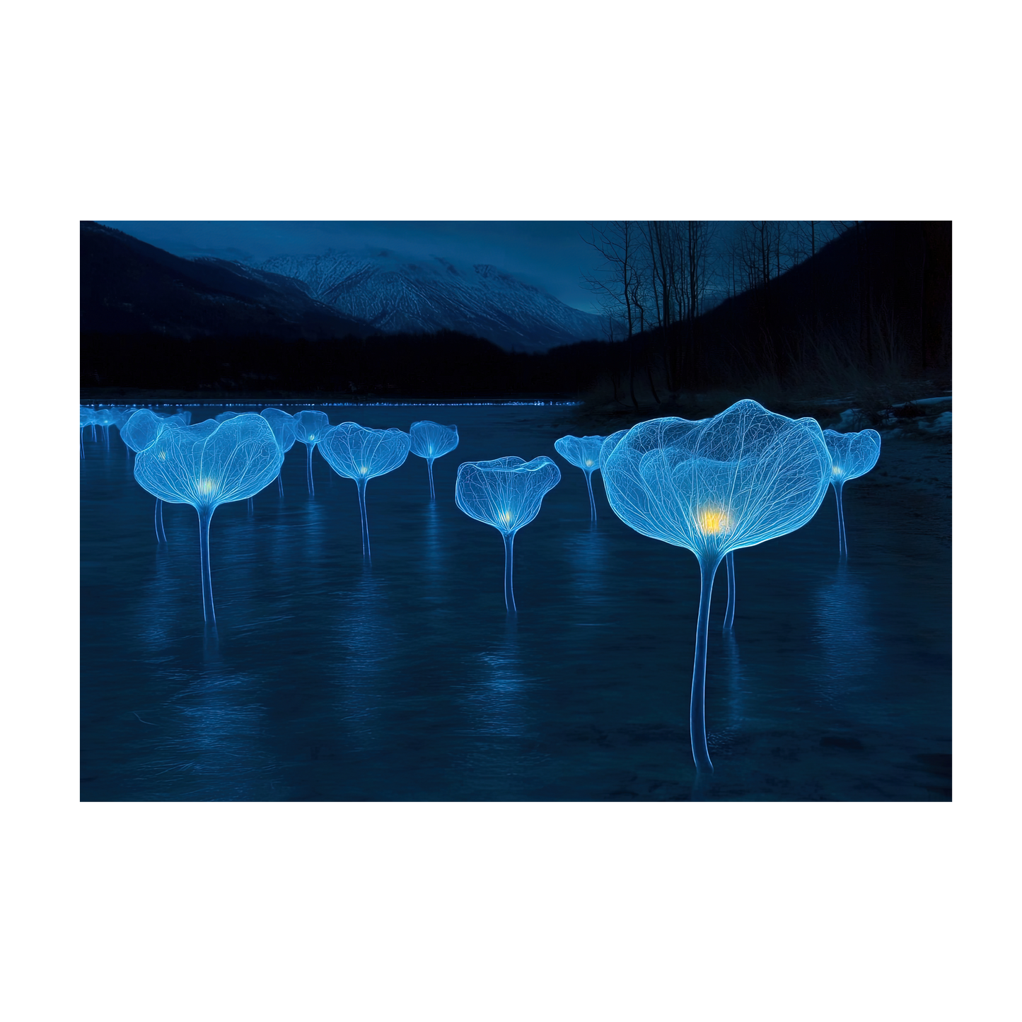 Lanterns of the Luminous Vale - Dreamy Blue Floral Fine Art Prints - Ethereal Home Decor