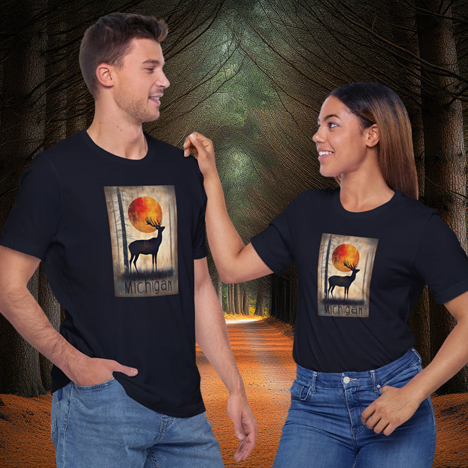 Michigan Majesty - Retro Sunset Elk Unisex T-Shirt