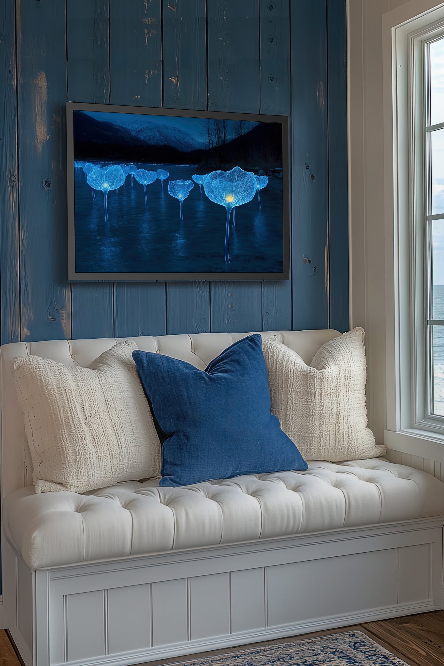 Lanterns of the Luminous Vale - Illuminated Floral Framed Fine Art Print - A Captivating Nighttime Decor Piece