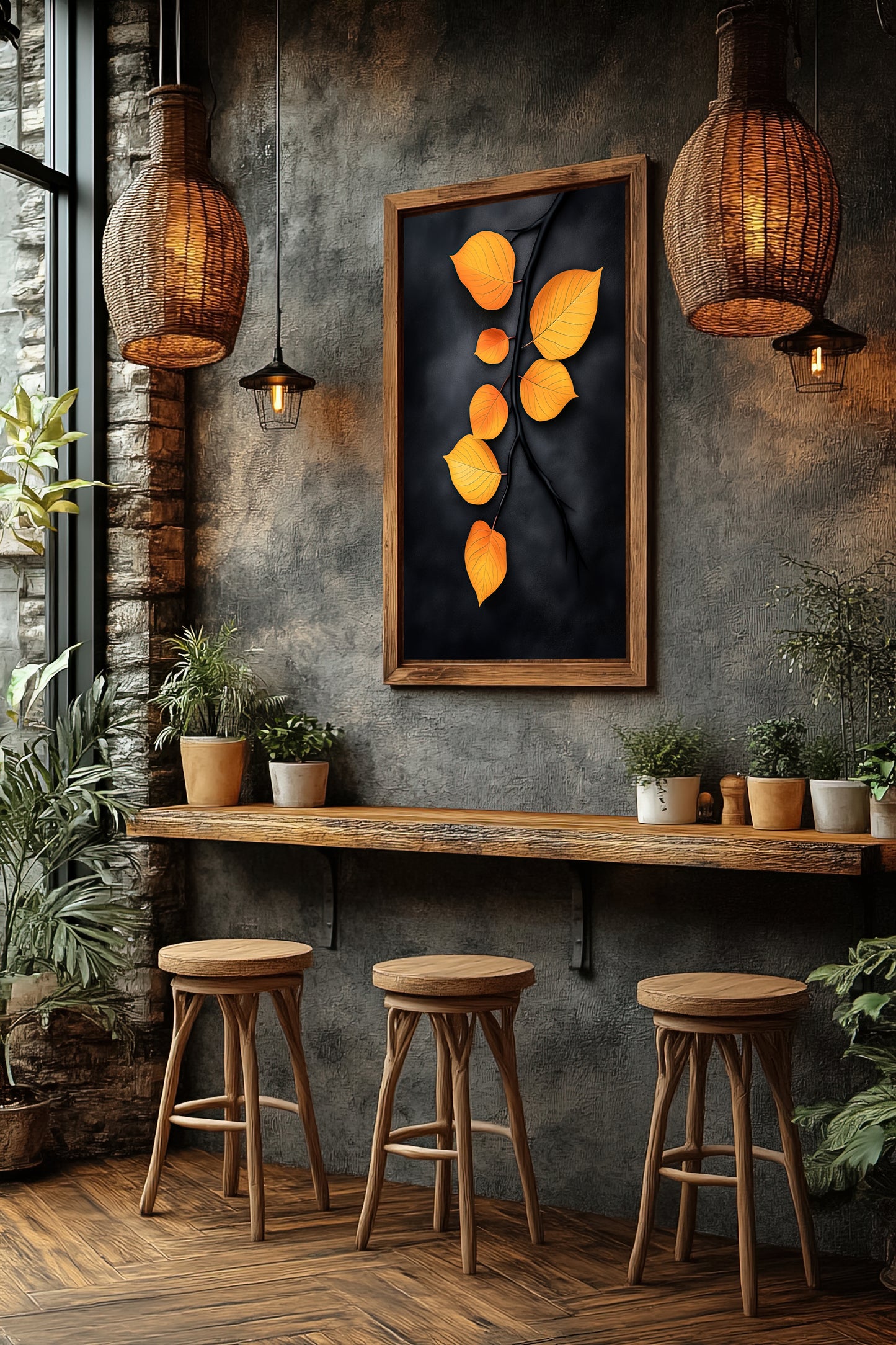 Golden Silence - Serene Nature Decor for Home and Office - Autumn Leaves Paper Poster - Elegant Fall Decor for Home and Office