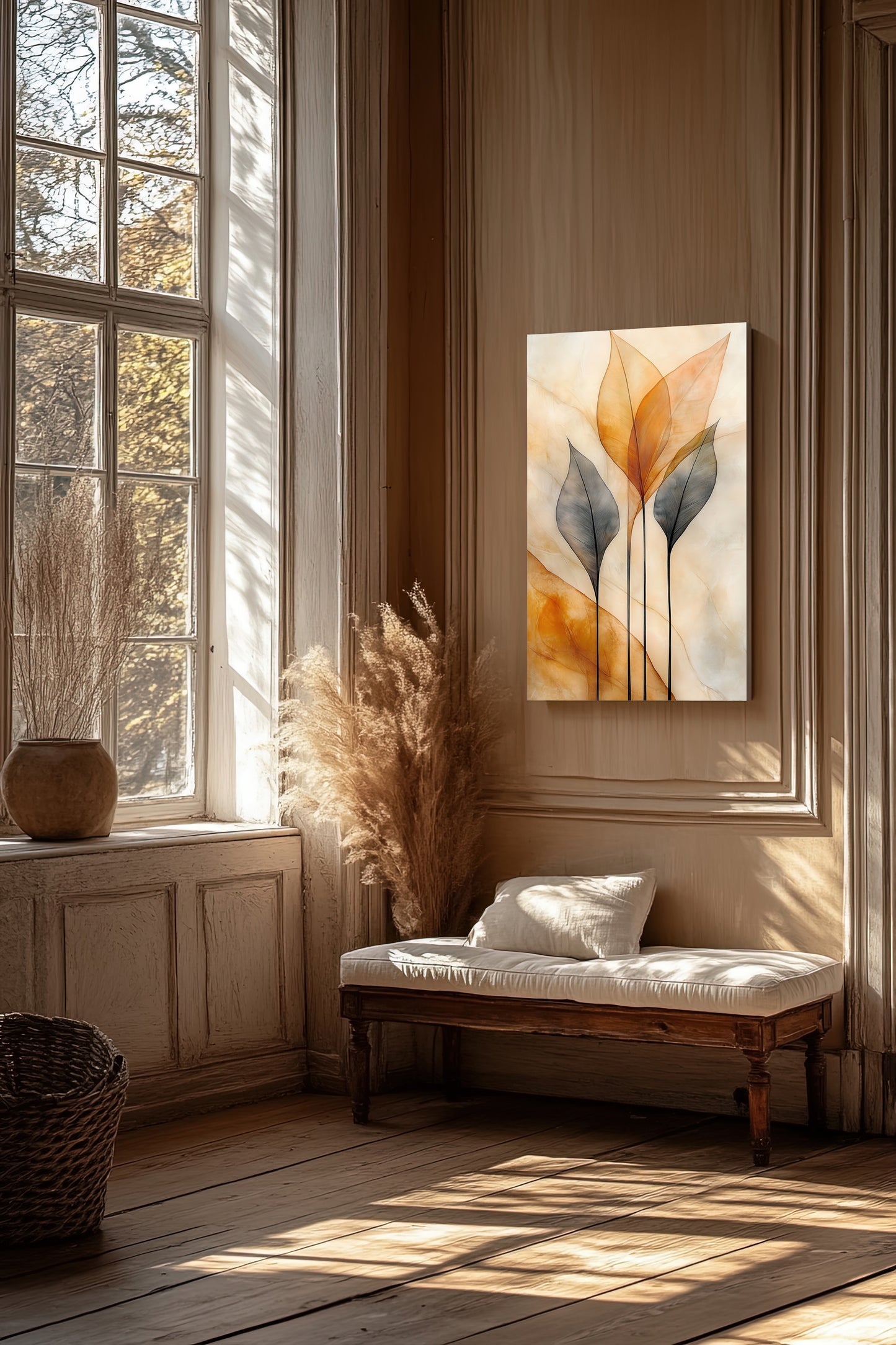 Whispers of Autumn - Serene Nature Decor for Home and Office - Abstract Leaf Design Paper Poster - Nature-Inspired Wall Art Decor