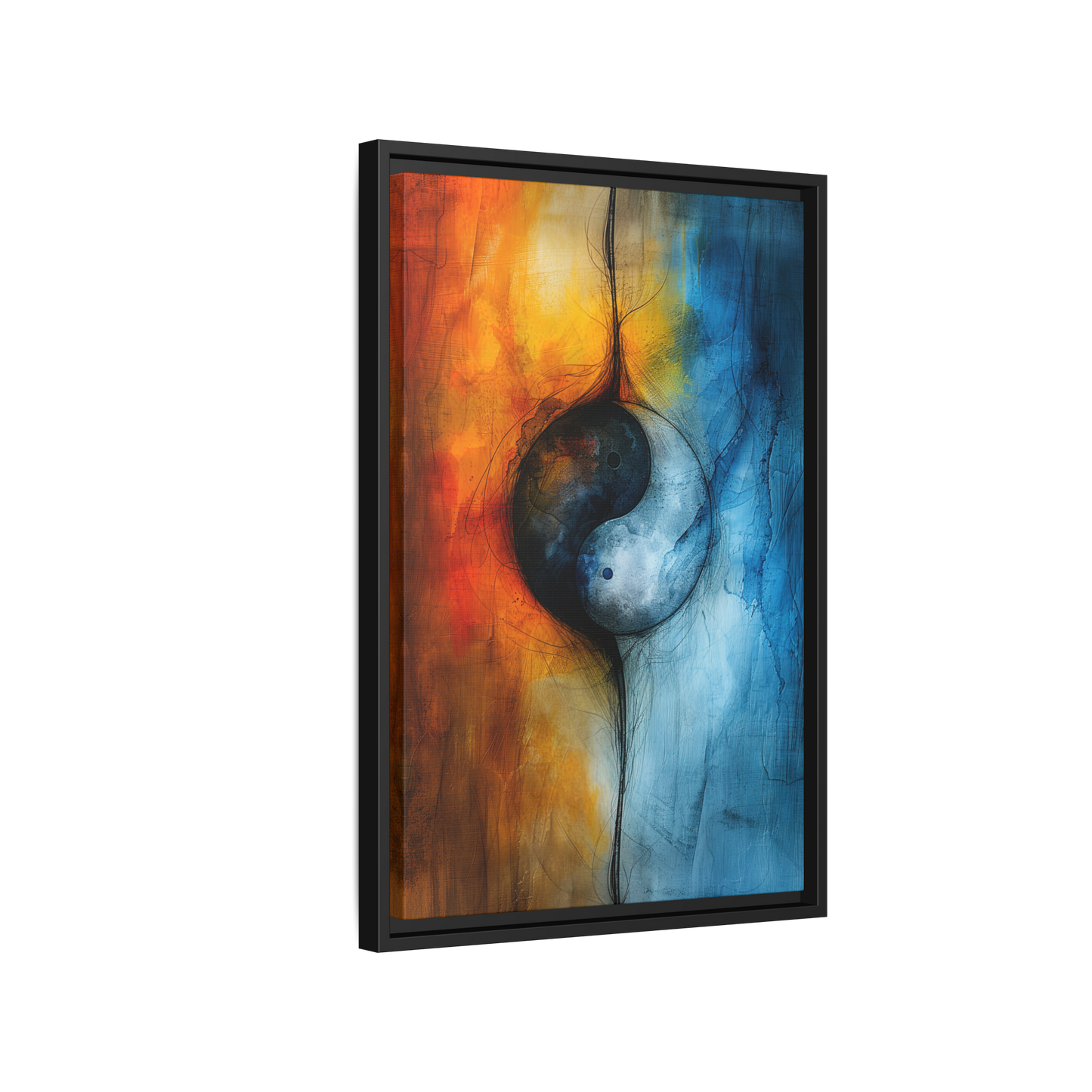 Balance of Fire and Ice - Yin Yang Framed Canvas Art - Multi-Color Abstract Wall Decor