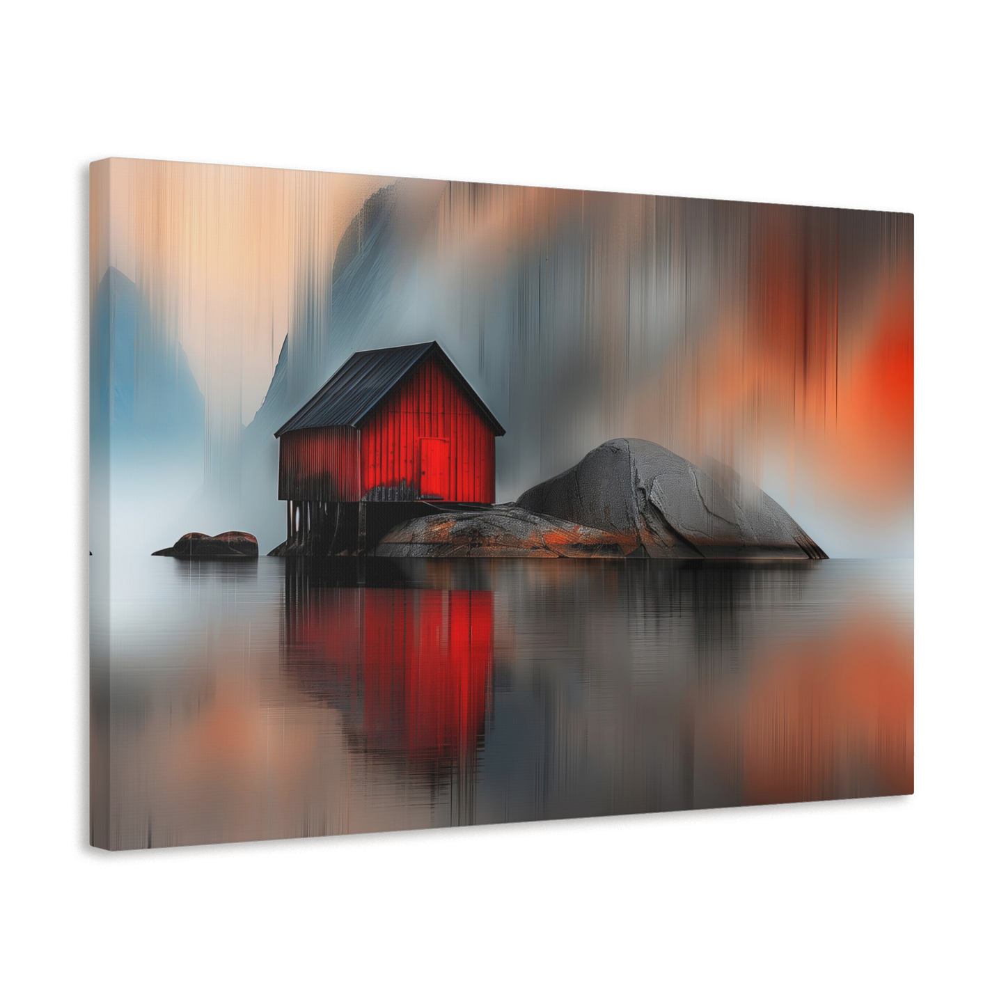 The Stillness Between Storms - Serene Landscape Canvas Art - Red House on Lake - Home Décor