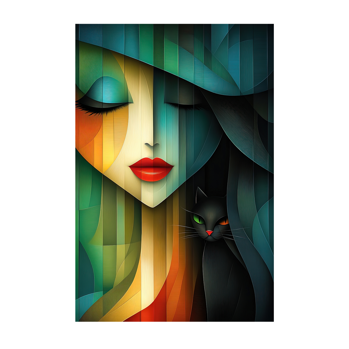 The Familiar - Enchanting Cat-Inspired Fine Art Poster - Abstract Wall Décor for Cat Lovers