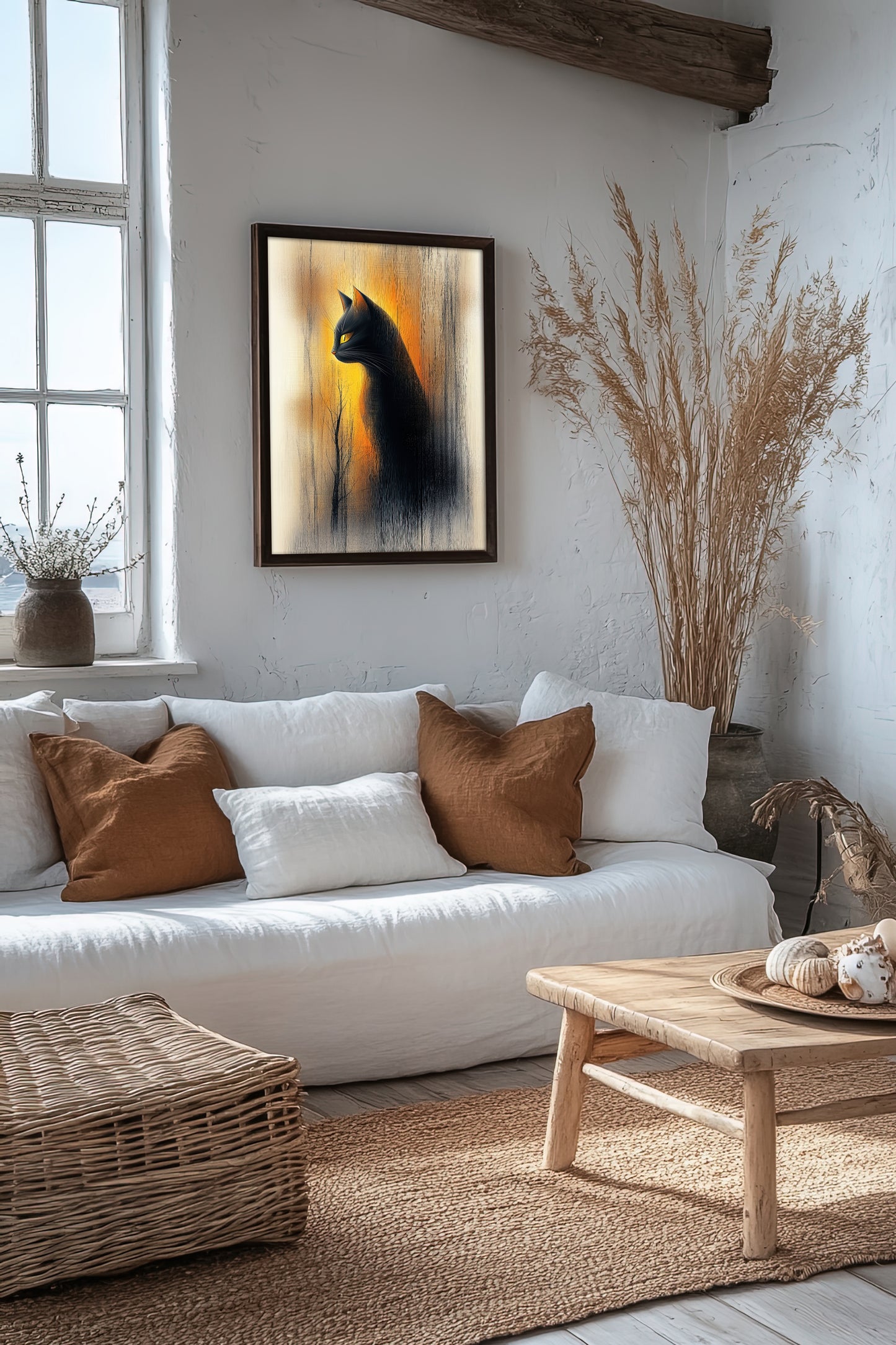 Shadow Sentinel - Mystical Black Cat Paper Fine Art Print - Gothic Wall Art for Home Decor