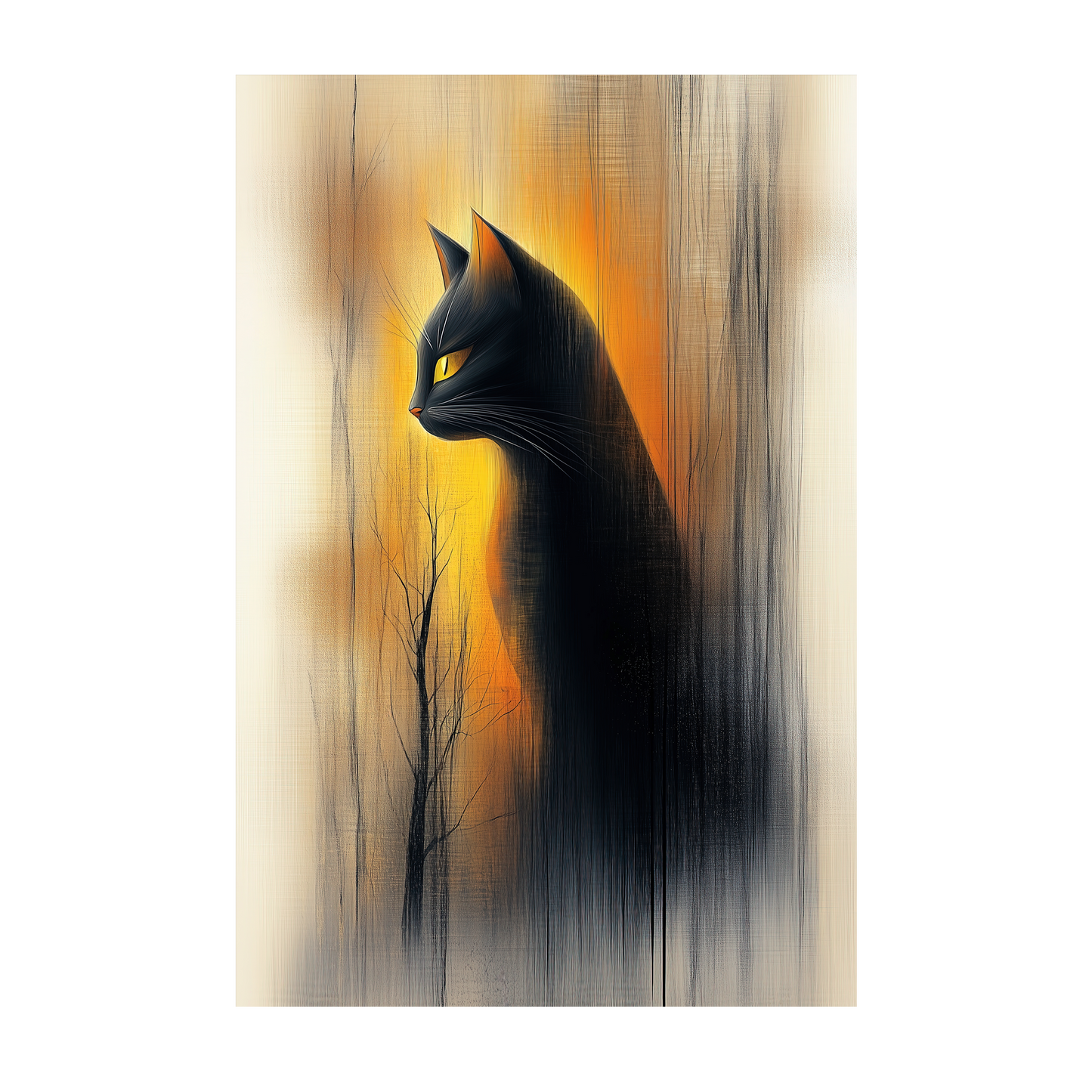 Shadow Sentinel - Mystical Black Cat Paper Fine Art Print - Gothic Wall Art for Home Decor