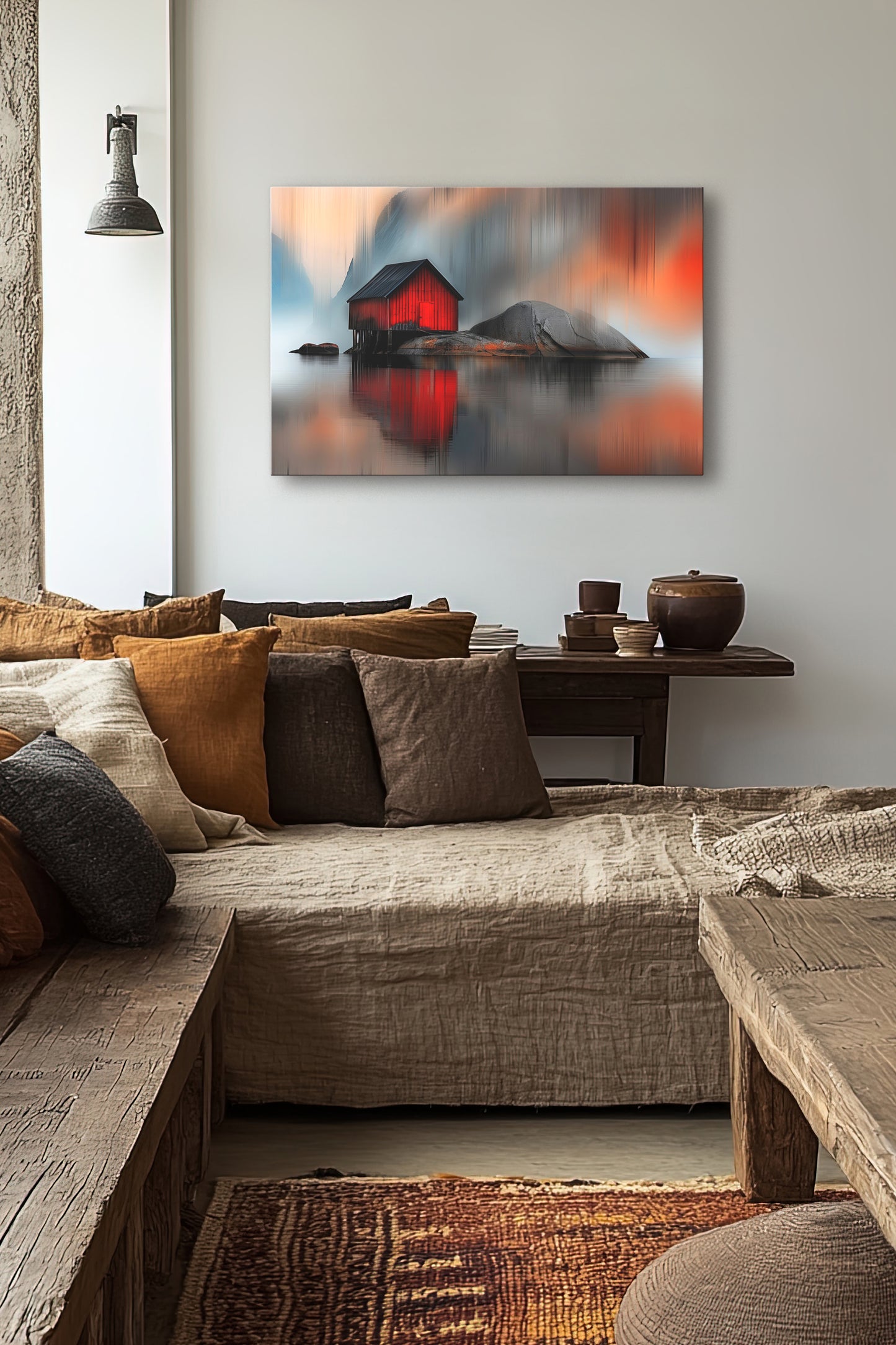 The Stillness Between Storms - Serene Landscape Canvas Art - Red House on Lake - Home Décor