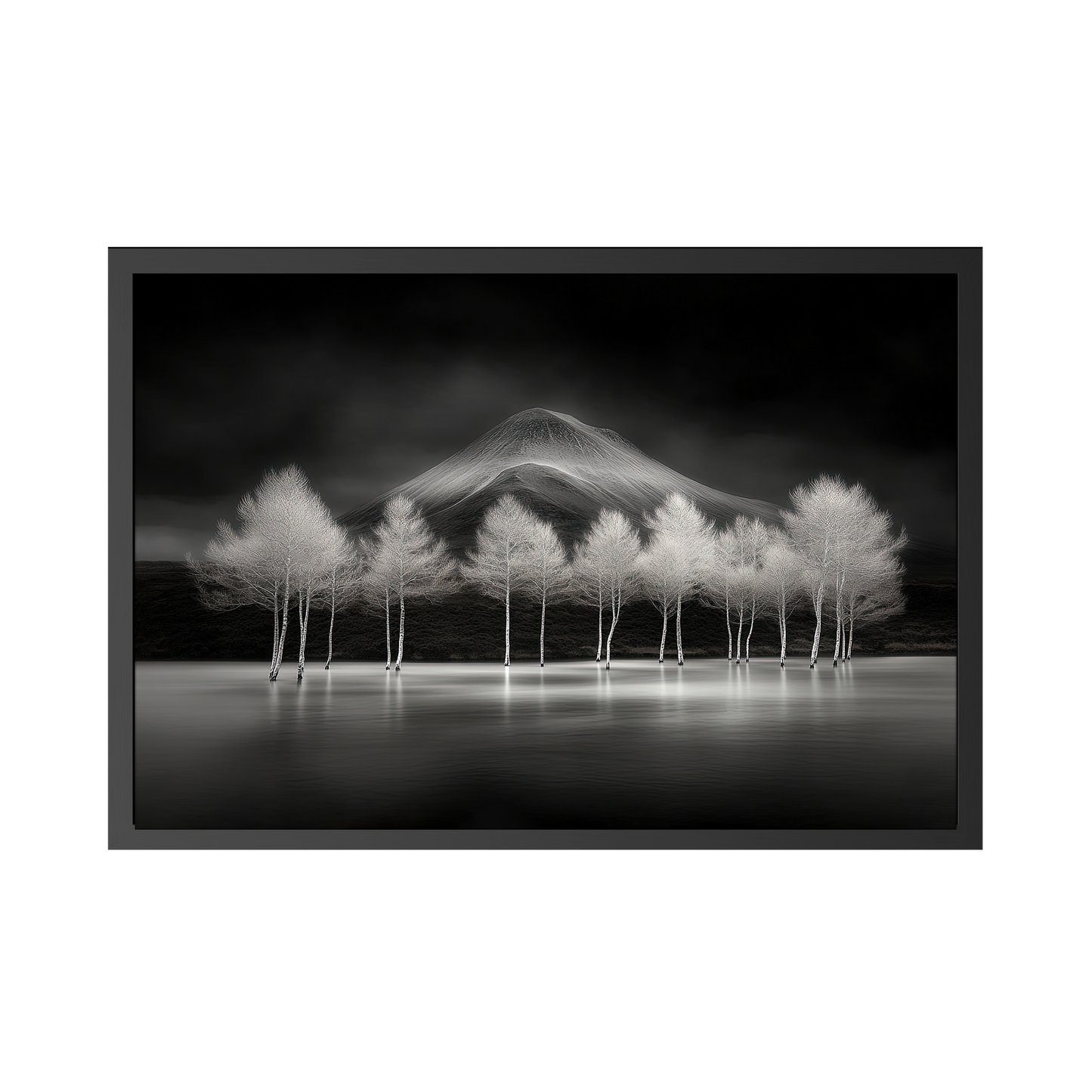 Whispers Beneath the Mountain - Minimalist Framed Giclée or Semi-gloss Fine Art Print - Serene Landscape Art for Modern Spaces
