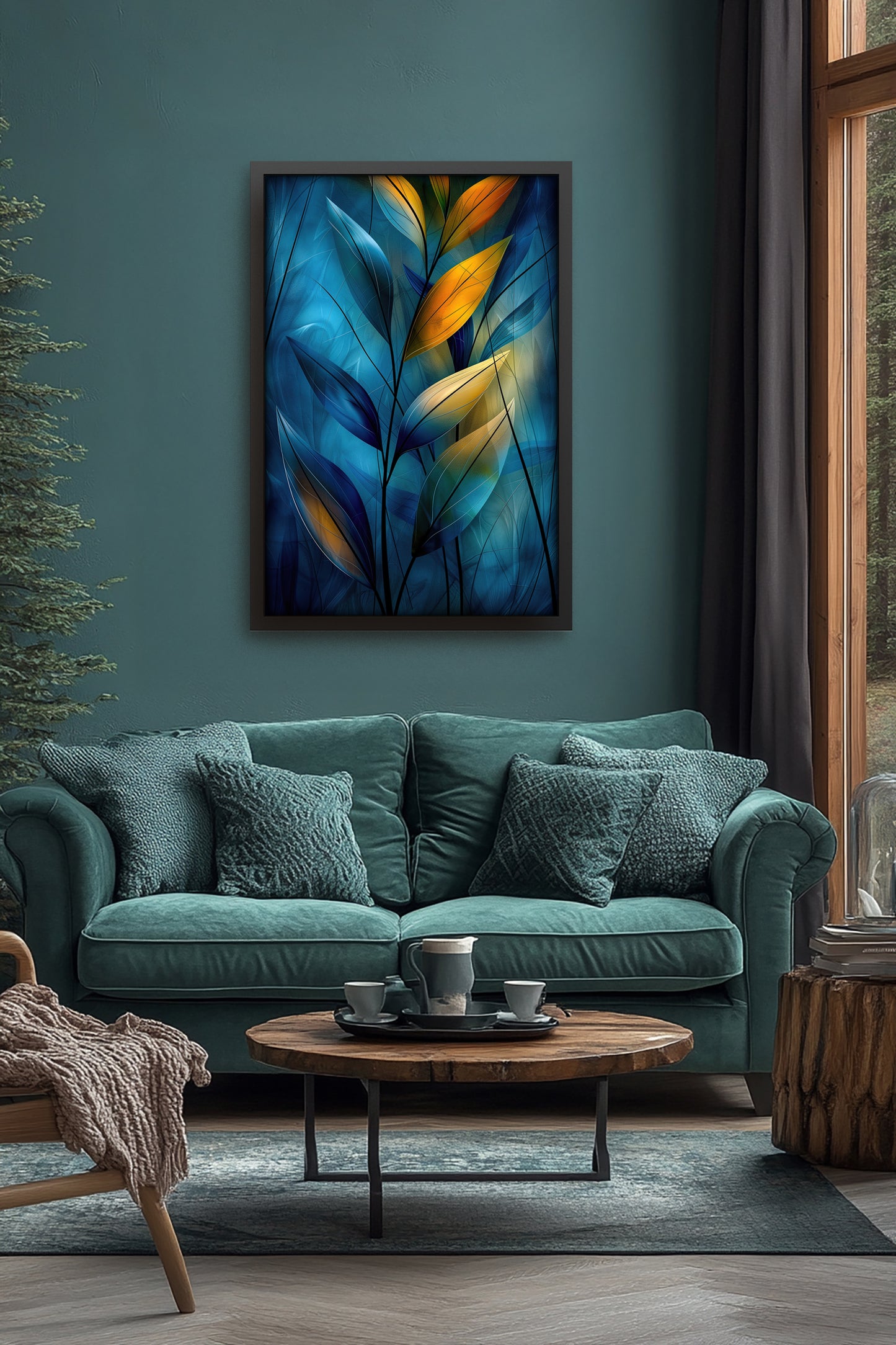 Whispers Between Branches - Vibrant Leaf Framed Paper Poster | Botanical Wall Art for Home Decor