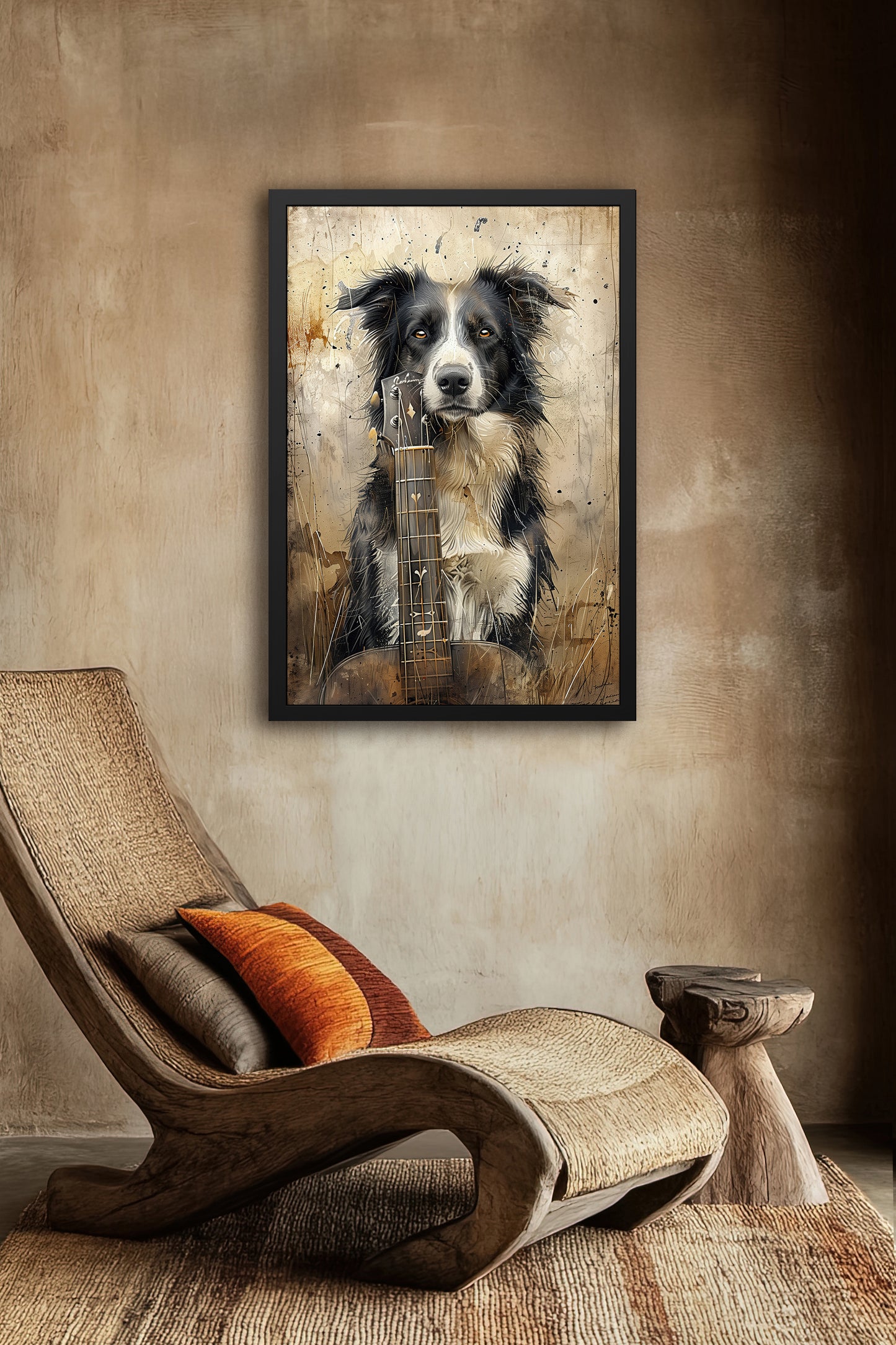 Musical Dog Framed Poster - Rustic Wall Art for Animal Lovers