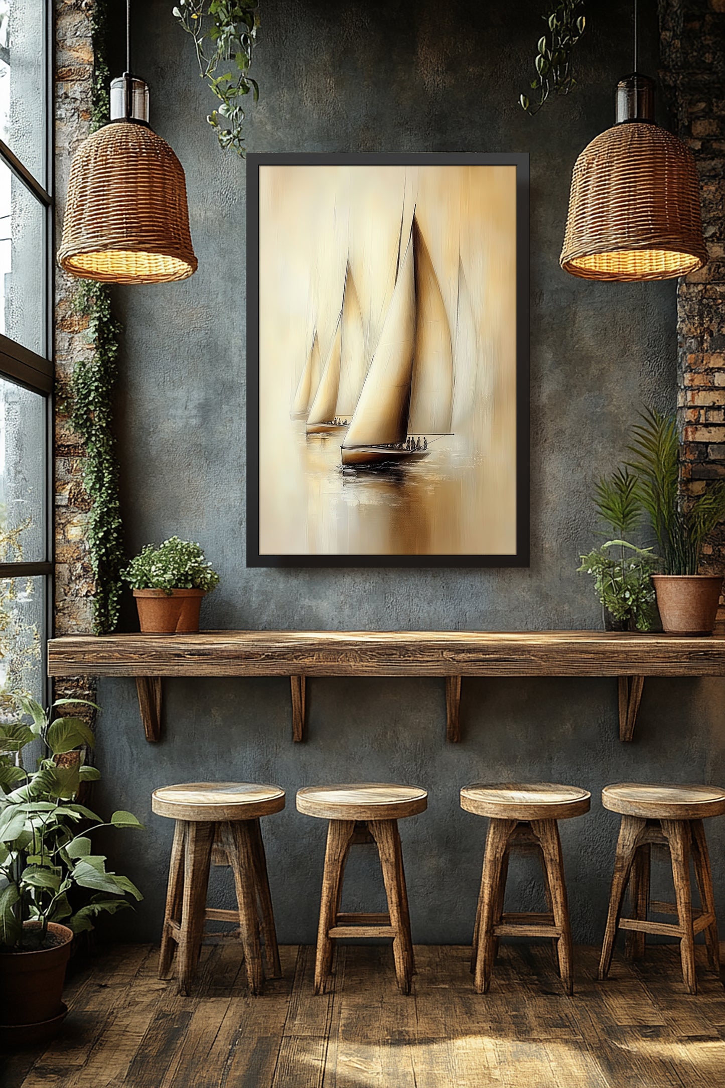 The Quiet Regatta - Elegant Framed Fine Art - Sailing Serenity Artwork for Nautical Home Decor