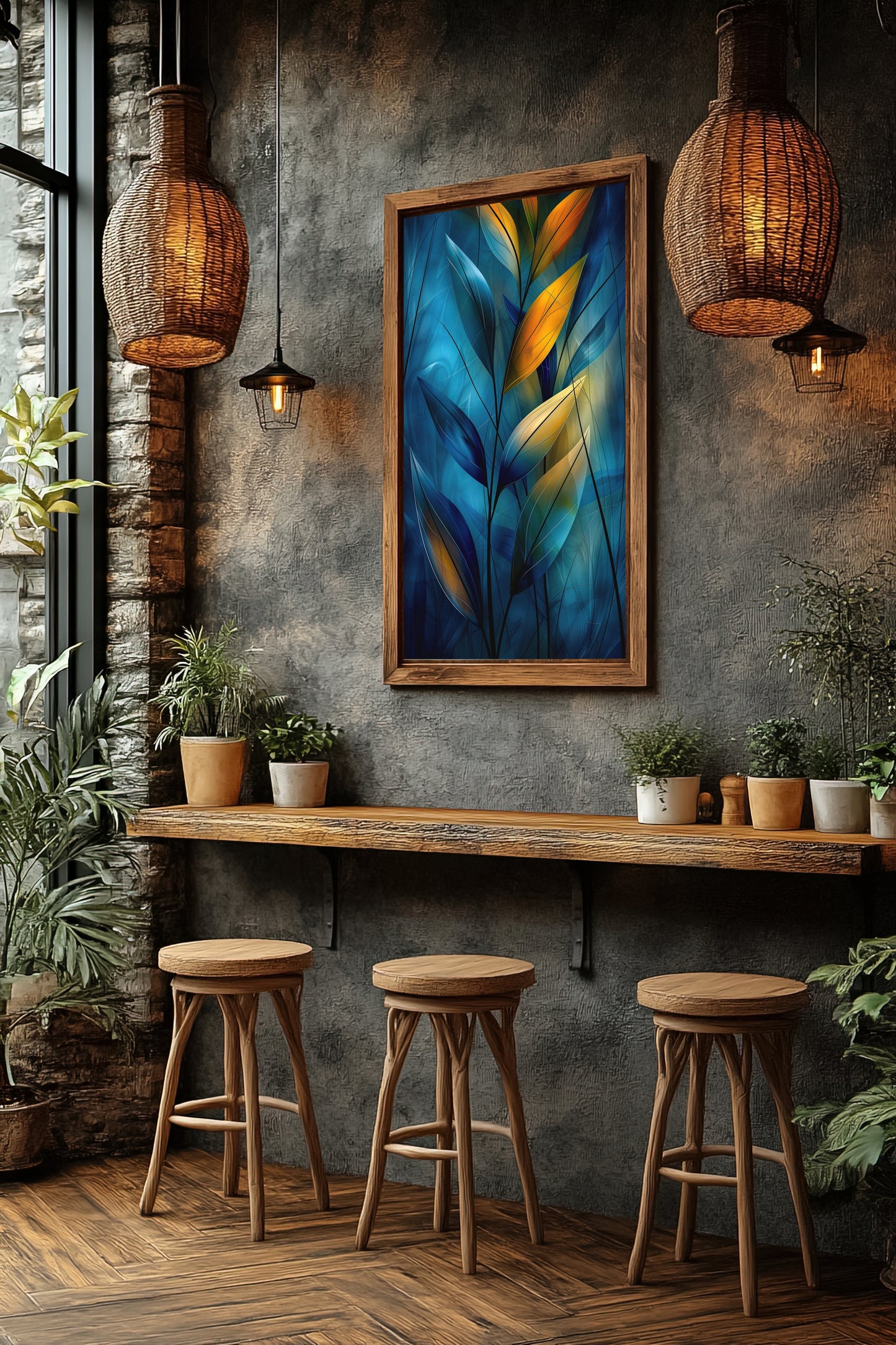 Whispers Between Branches - Textured Watercolor Leaf Print - Vibrant Home Décor for Nature Lovers
