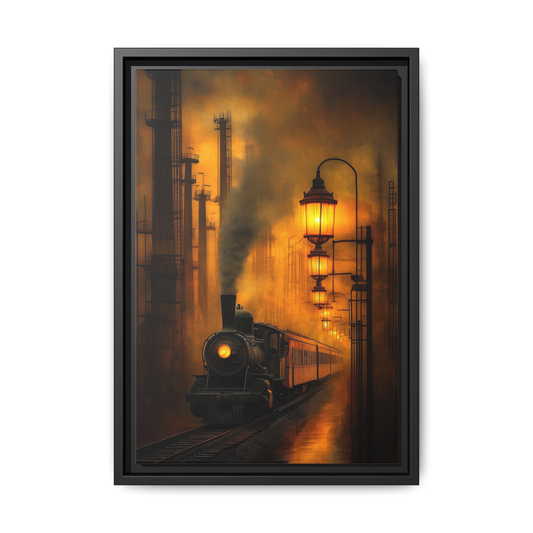 The Last Train Through the Inferno - Framed Vintage Train Canvas Art - Warm Glow Railroad Artwork