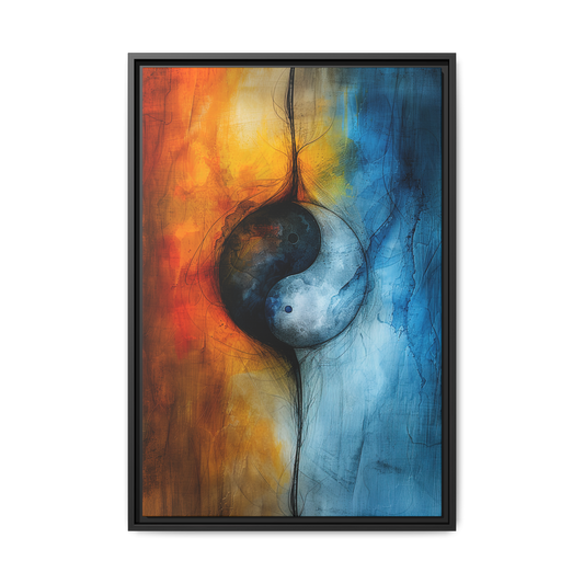 Balance of Fire and Ice - Yin Yang Framed Canvas Art - Multi-Color Abstract Wall Decor