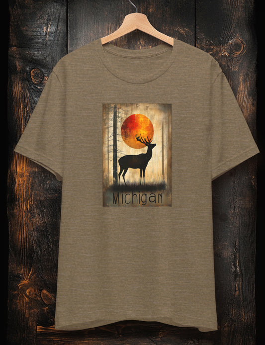 Michigan Majesty - Retro Sunset Elk Unisex T-Shirt