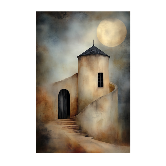 Moonlit Passage - Moody Fine Art Print - Serene Stairway and Moonlight Decor for Home