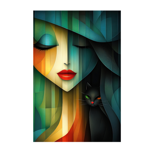 The Familiar - Enchanting Cat-Inspired Fine Art Poster - Abstract Wall Décor for Cat Lovers